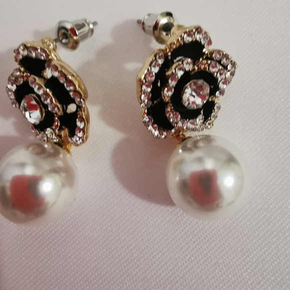 Earrings Camellia flower, dangle earrings Swarovski pearls, designer earrings,ce - Picture 2 of 8